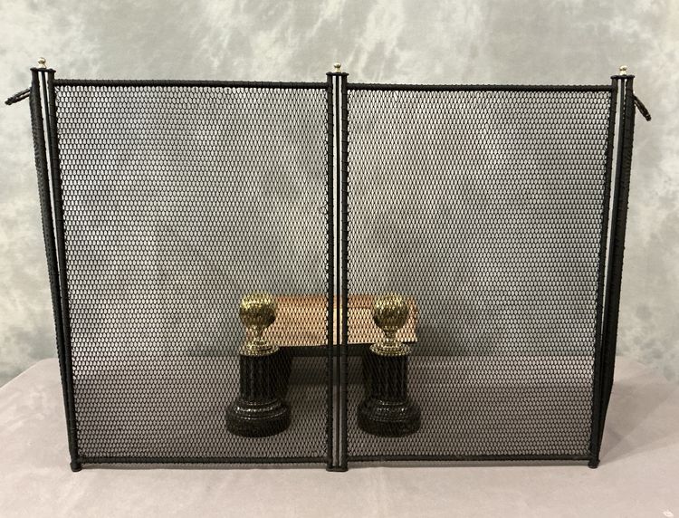 Antikes Kaminfeuer aus geschwärztem Eisen aus dem 19.