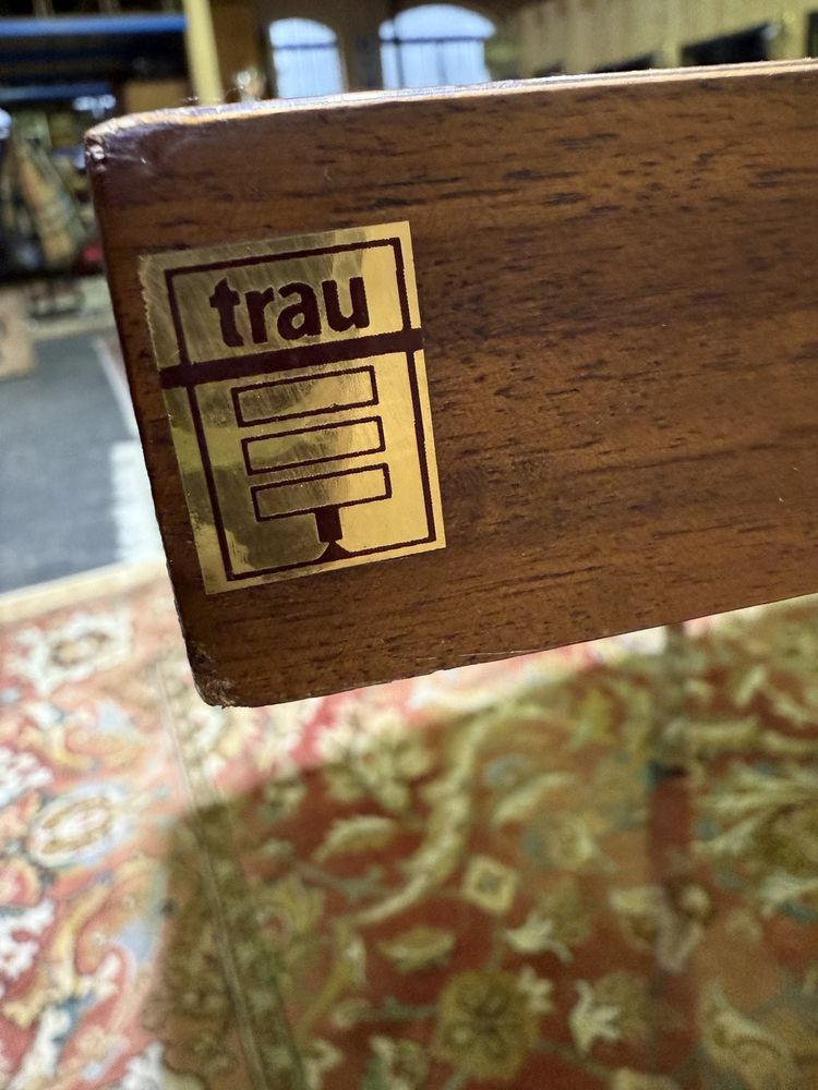 Italian wood and chrome dining table signed "TRAU"