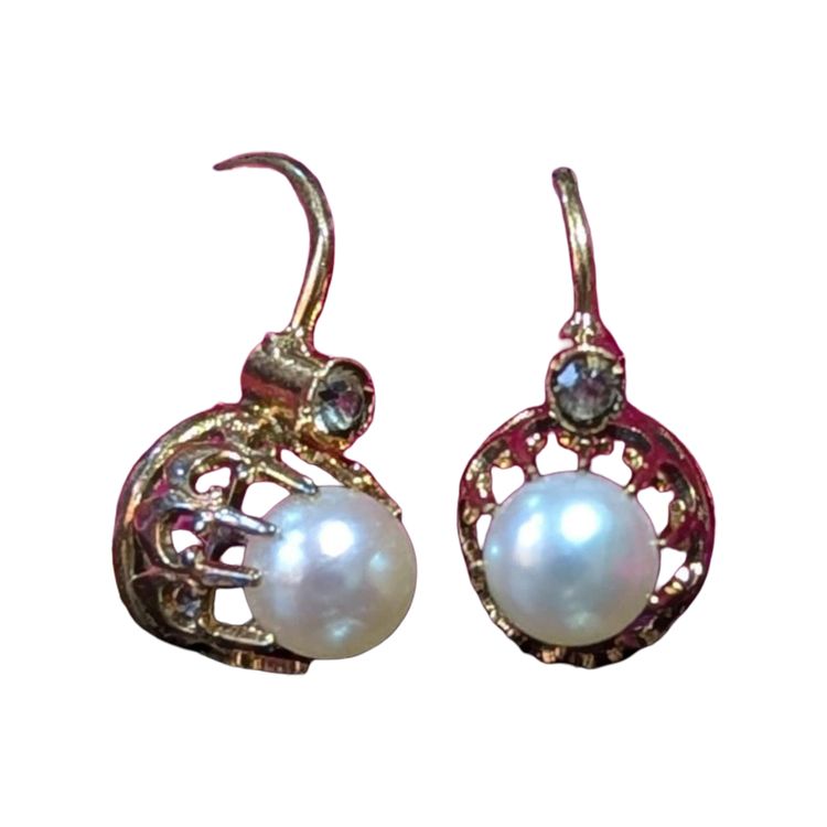 Boucles D'oreilles Anciennes Dormeuses En Or 18 Carats Avec Perles Fines - 1,88 Gr