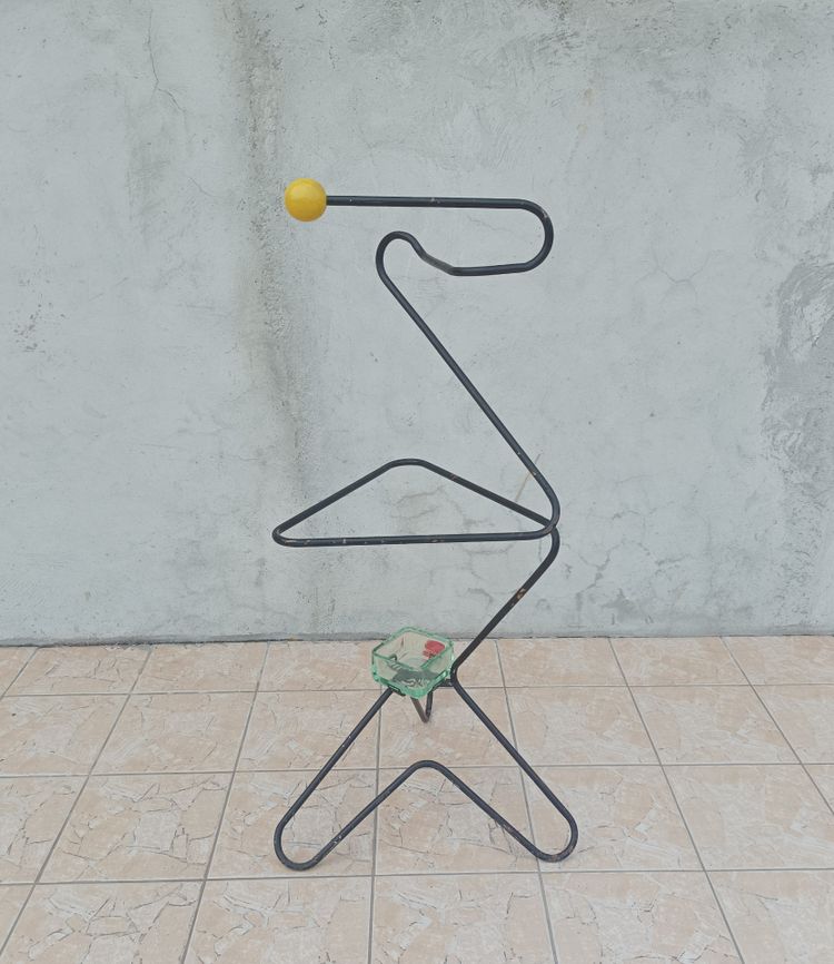 1950s coat rack, metal and wooden balls