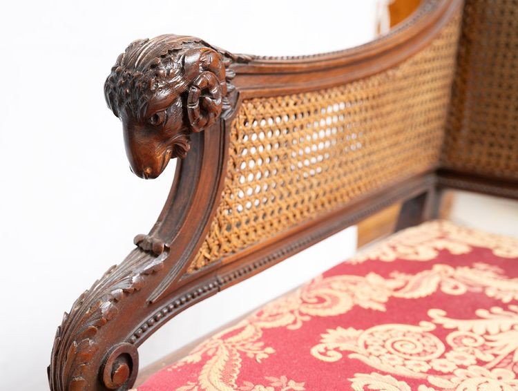 Antique Napoleon III bench in solid walnut. 19th century.