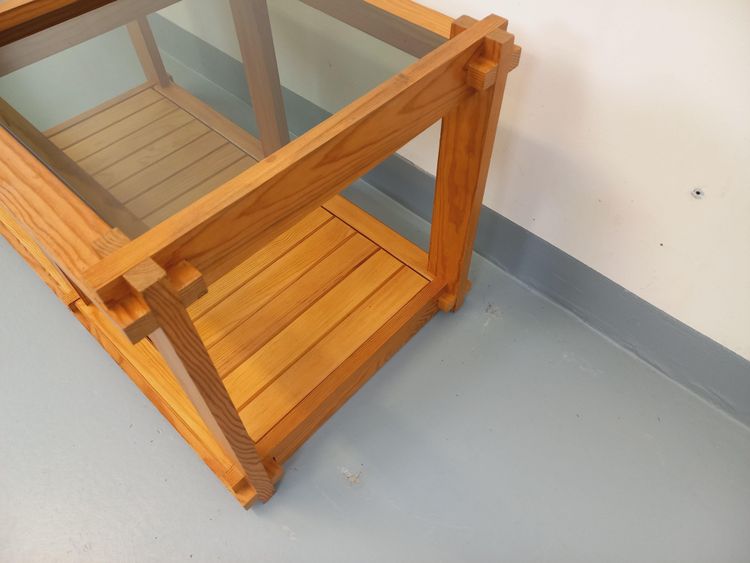 Vintage rectangular coffee table in pine and smoked glass from the 70s and 80s