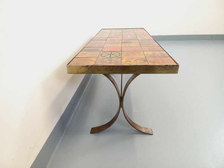 Vintage Roche Bobois rectangular coffee table in steel and ceramic, 1960s