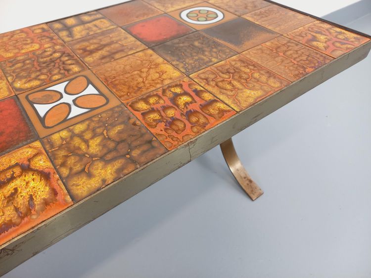 Vintage Roche Bobois rectangular coffee table in steel and ceramic, 1960s
