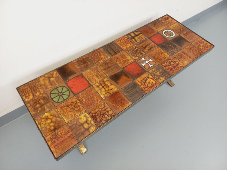 Vintage Roche Bobois rectangular coffee table in steel and ceramic, 1960s