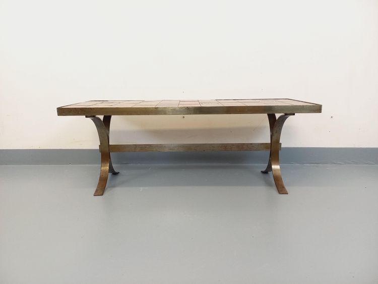 Vintage Roche Bobois rectangular coffee table in steel and ceramic, 1960s