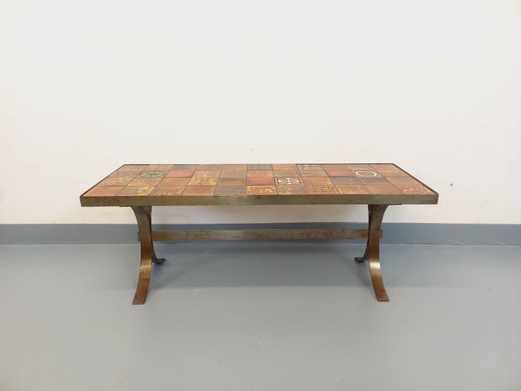 Vintage Roche Bobois rectangular coffee table in steel and ceramic, 1960s