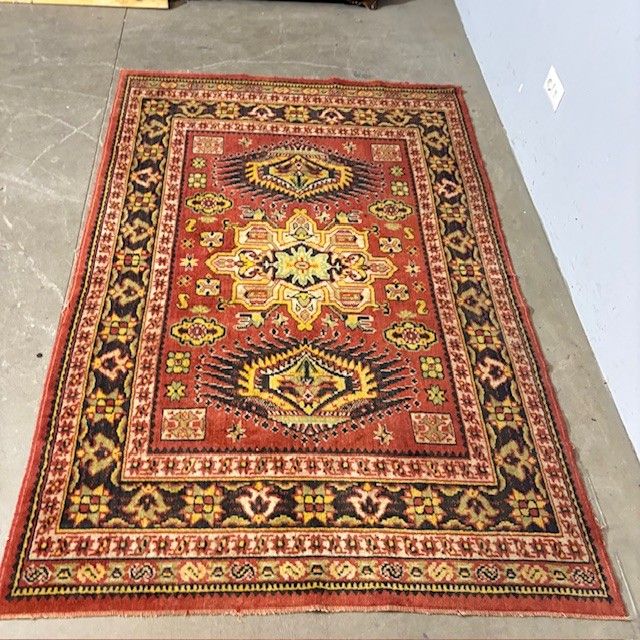 tapis vintage Heriz noué à la main | Tapis persan en laine rouge et