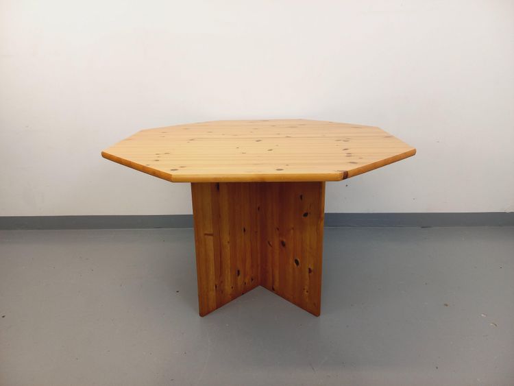 Vintage 1980s octagonal pine dining table with extension