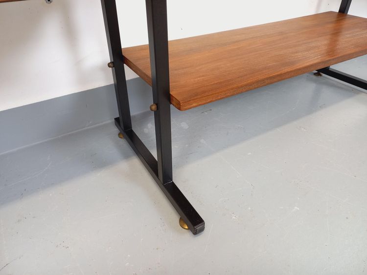 Vintage Italian triple modular teak and metal bookcase