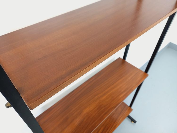 Vintage Italian modular shelving unit in teak and metal from the 1960s