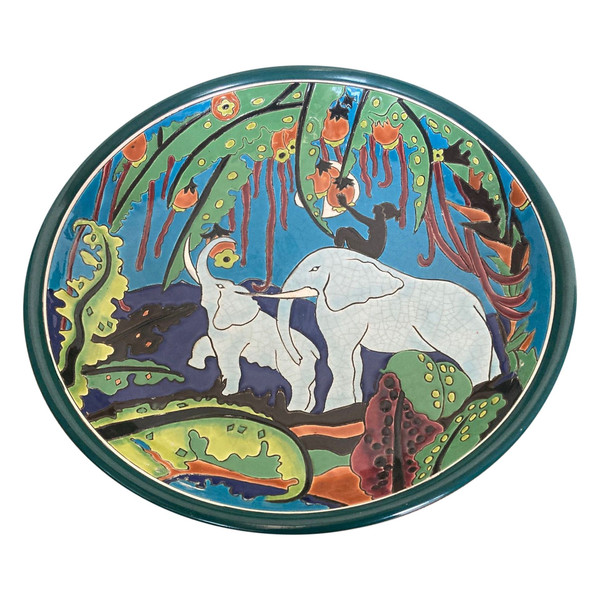 Large hollow dish in Longwy enamels.