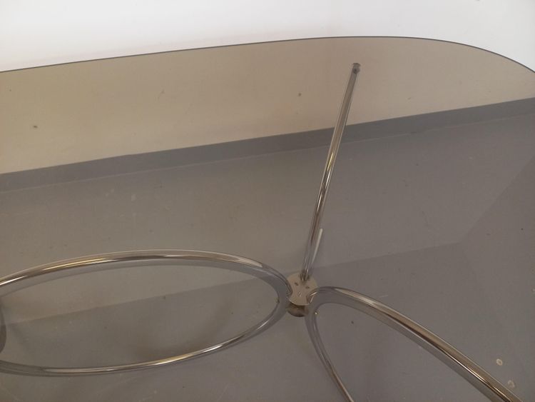 Vintage oval or rectangular rounded dining table in smoked glass and metal