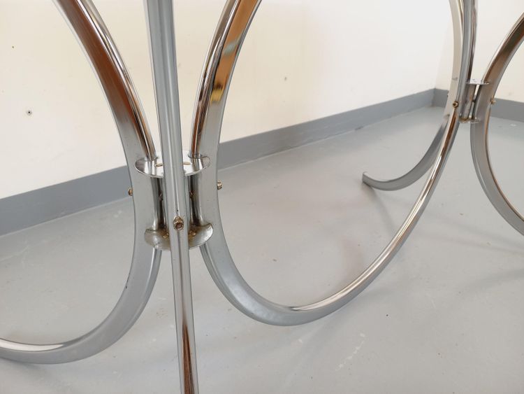 Vintage oval or rectangular rounded dining table in smoked glass and metal