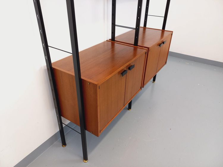Vintage Italian double modular teak and metal bookcase