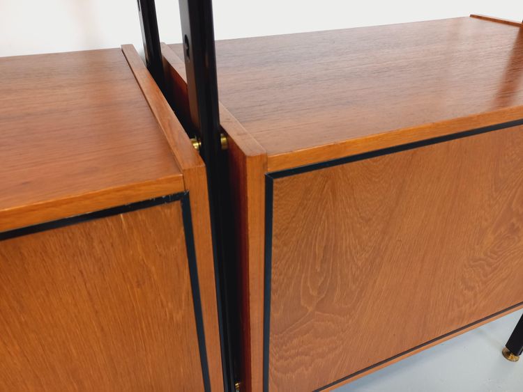 Vintage Italian double modular teak and metal bookcase