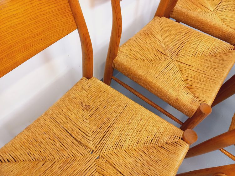 Suite de 6 chaises vintage teck et corde danoise Gessef Consorzio Sedie Friuli