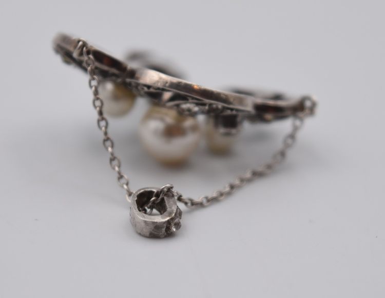 Ancien pendentif Belle Époque 1900 argent perles et strass 