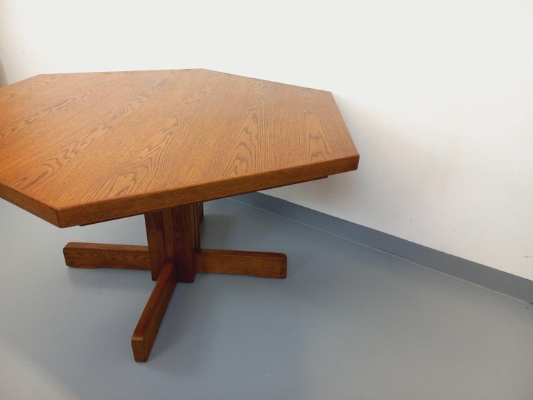 Vintage hexagonal dining table from the 1980s in oak wood