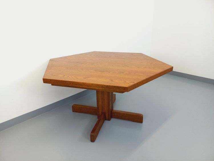 Vintage hexagonal dining table from the 1980s in oak wood