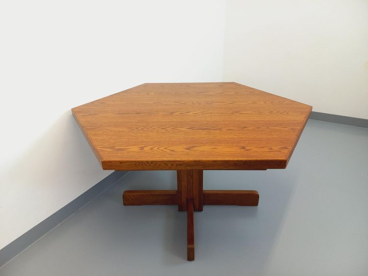 Vintage hexagonal dining table from the 1980s in oak wood