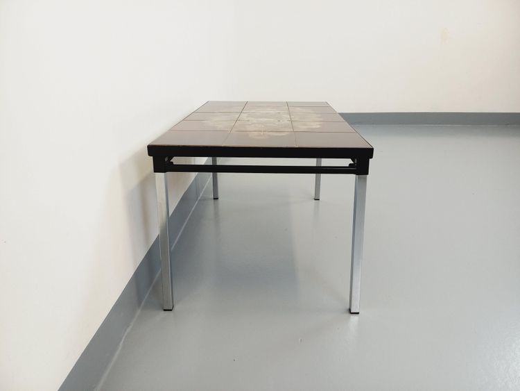Tavolino da caffè rettangolare vintage degli anni '60/'70 in ceramica e metallo nero
