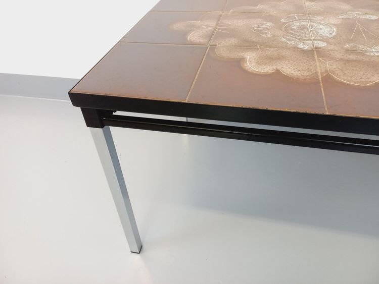 Tavolino da caffè rettangolare vintage degli anni '60/'70 in ceramica e metallo nero