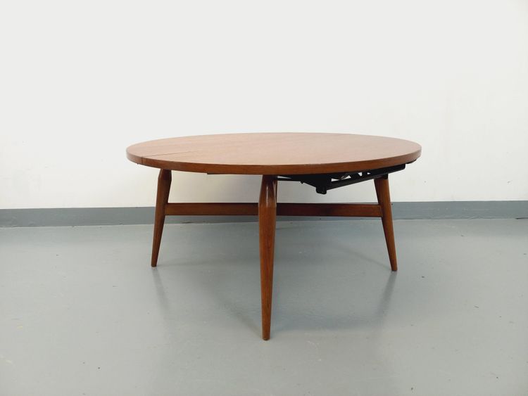 Large vintage Scandinavian round coffee table Smorrebrod by Arne Vodder extendable