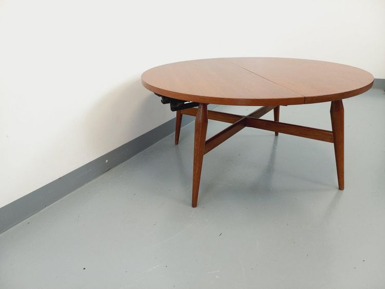 Large vintage Scandinavian round coffee table Smorrebrod by Arne Vodder extendable