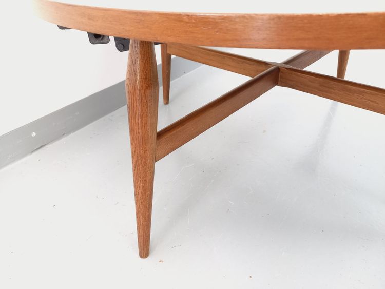 Large vintage Scandinavian round coffee table Smorrebrod by Arne Vodder extendable