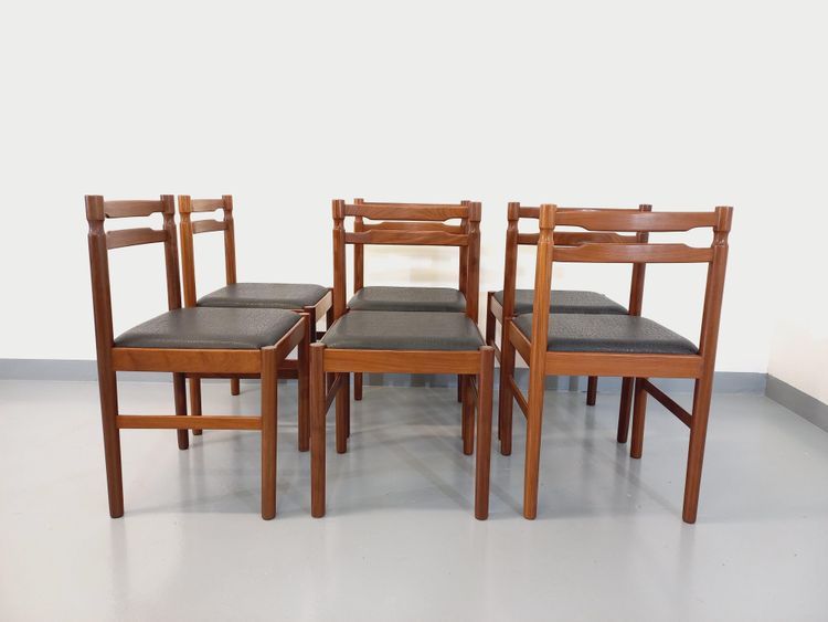 Set di 6 sedie scandinave vintage in teak e similpelle degli anni '60