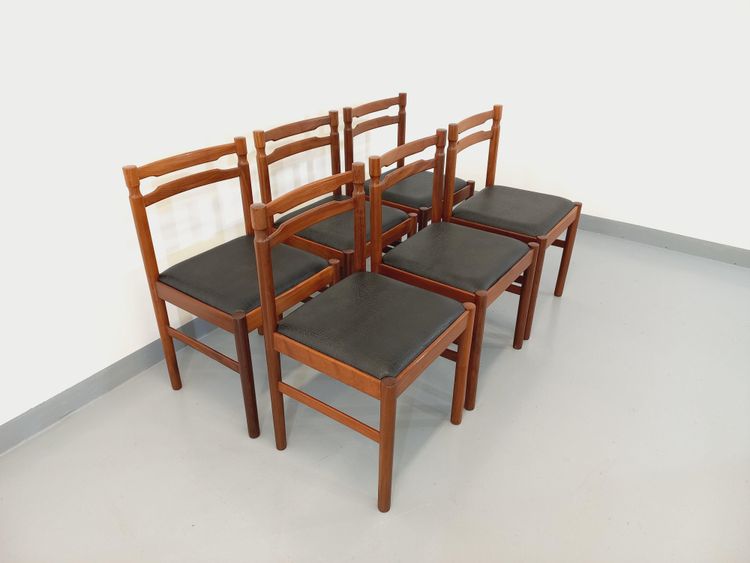 Set di 6 sedie scandinave vintage in teak e similpelle degli anni '60