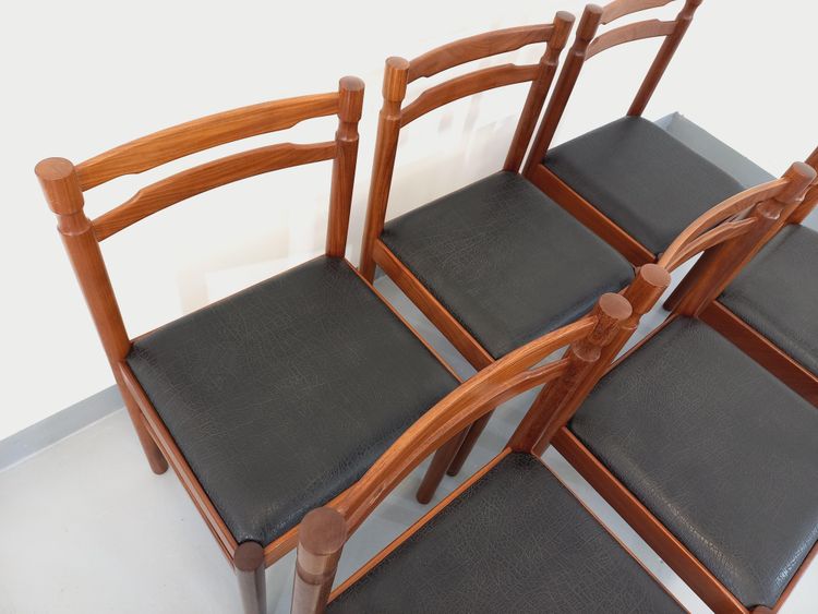 Set di 6 sedie scandinave vintage in teak e similpelle degli anni '60