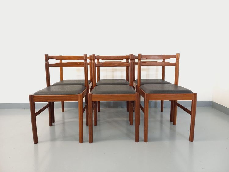 Set di 6 sedie scandinave vintage in teak e similpelle degli anni '60