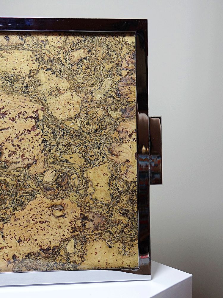 Mid-century chic Chrome, cork and glass plate tray from the 70s