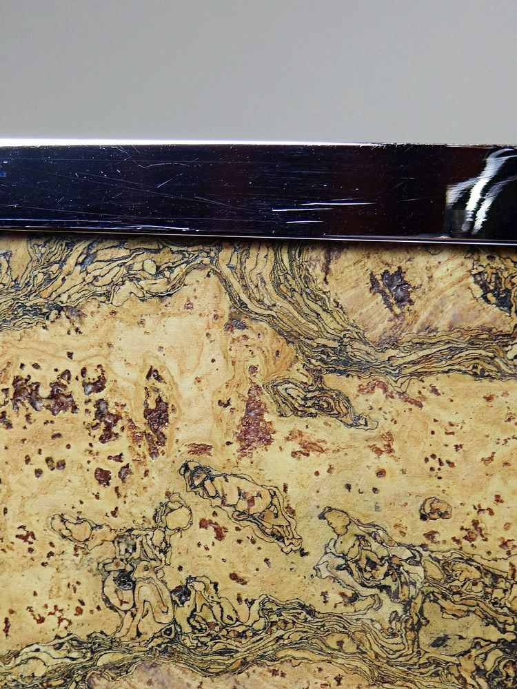 Mid-century chic Chrome, cork and glass plate tray from the 70s