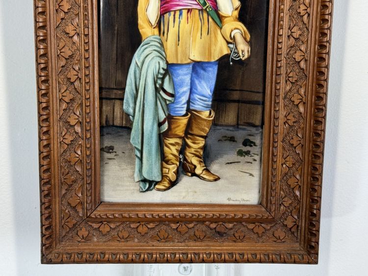PEINTURE XIXe SUR PORCELAINE SIGNÉE E. BIANCHINI /G. BERTINI "UN MOUSQUETAIRE "