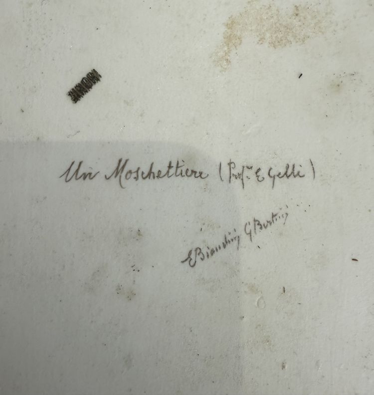 PEINTURE XIXe SUR PORCELAINE SIGNÉE E. BIANCHINI /G. BERTINI "UN MOUSQUETAIRE "