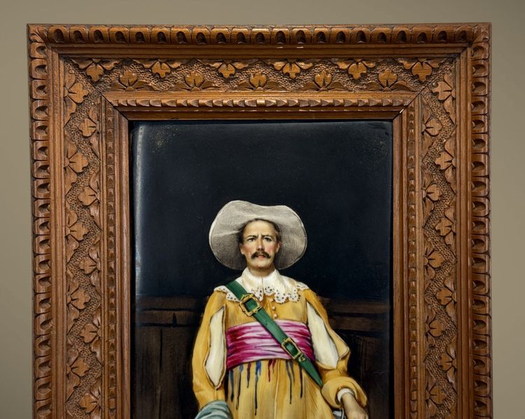 PEINTURE XIXe SUR PORCELAINE SIGNÉE E. BIANCHINI /G. BERTINI "UN MOUSQUETAIRE "