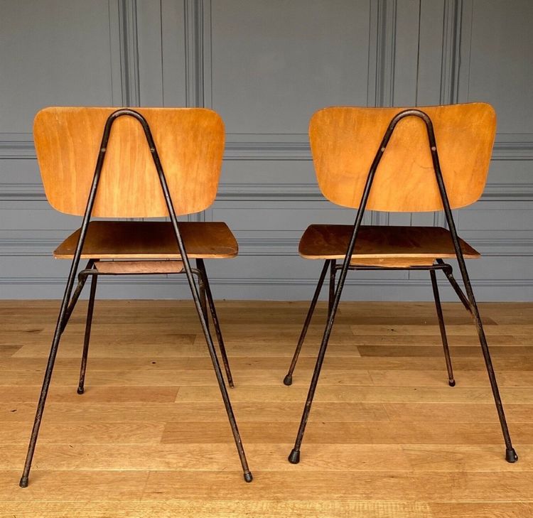 Paire de chaises courbes 1960 métal tubulaire Robert Mathieu
