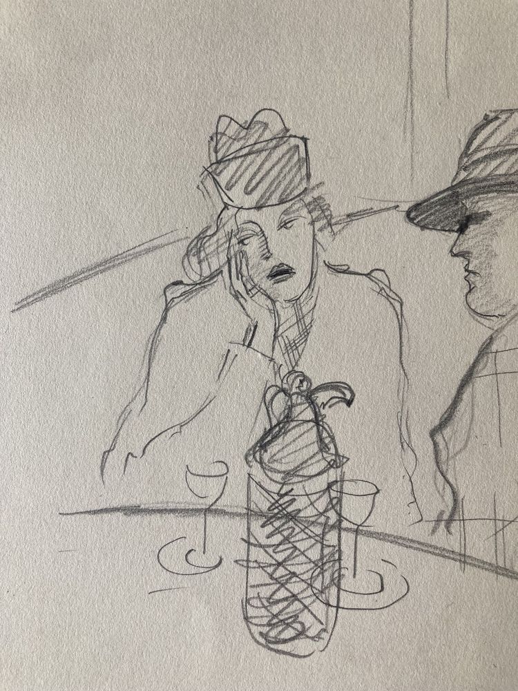 Dunoyer de Segonzac, Al ristorante, disegno a matita