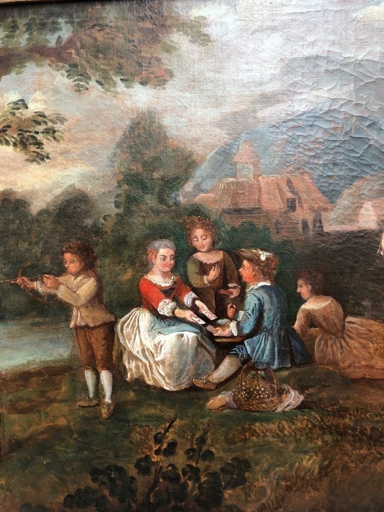 Olio su tela - Scena di campagna - Luigi XV - Fine del XVIII secolo