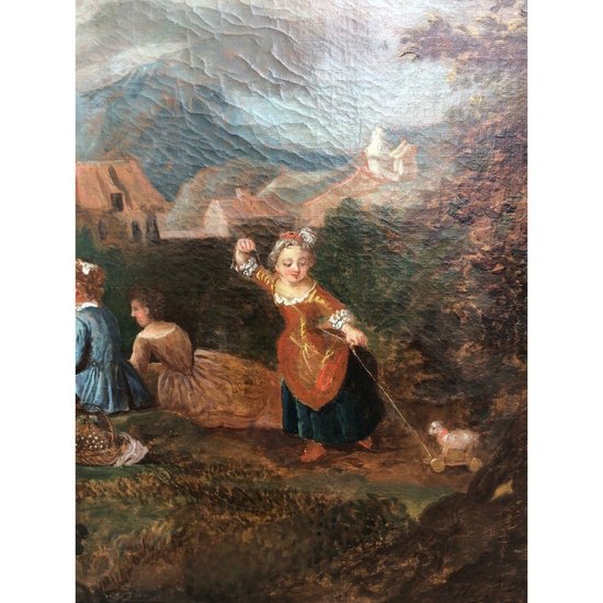 Huile sur toile - Scène Champêtre - Louis XV - Fin XVIIIème siècle 