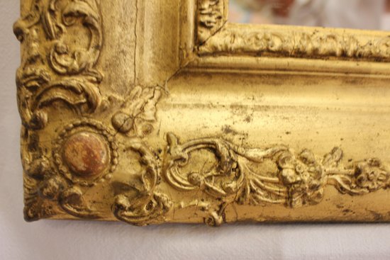 Miroir Ancien Rectangle Feuille d'Or 65 X 81 Cm