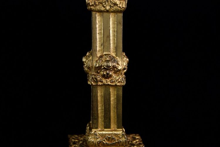 England - Pair of gilt bronze financier-style candlesticks
