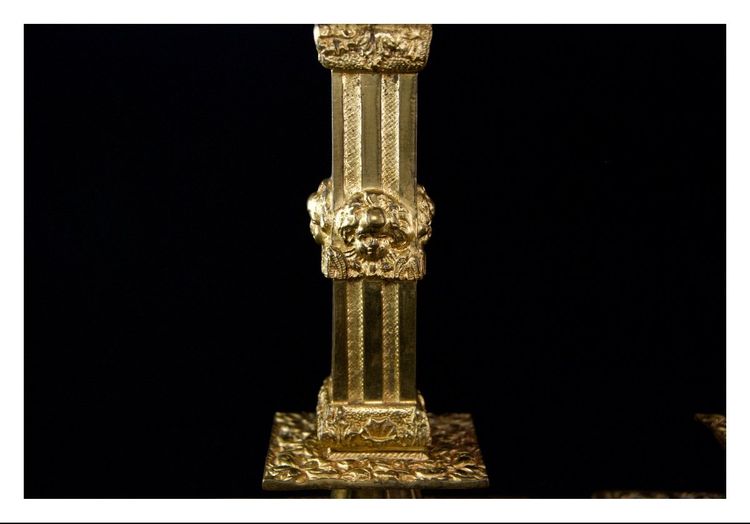 England - Pair of gilt bronze financier-style candlesticks