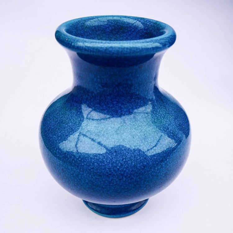 Old blue ceramic vase by Pol Chambost.