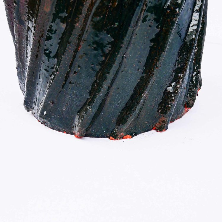 Glazed Terracotta Lamp with Sculpted Twist Motifs – Italy, 1960s