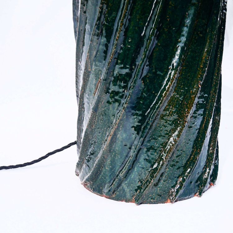 Glazed Terracotta Lamp with Sculpted Twist Motifs – Italy, 1960s