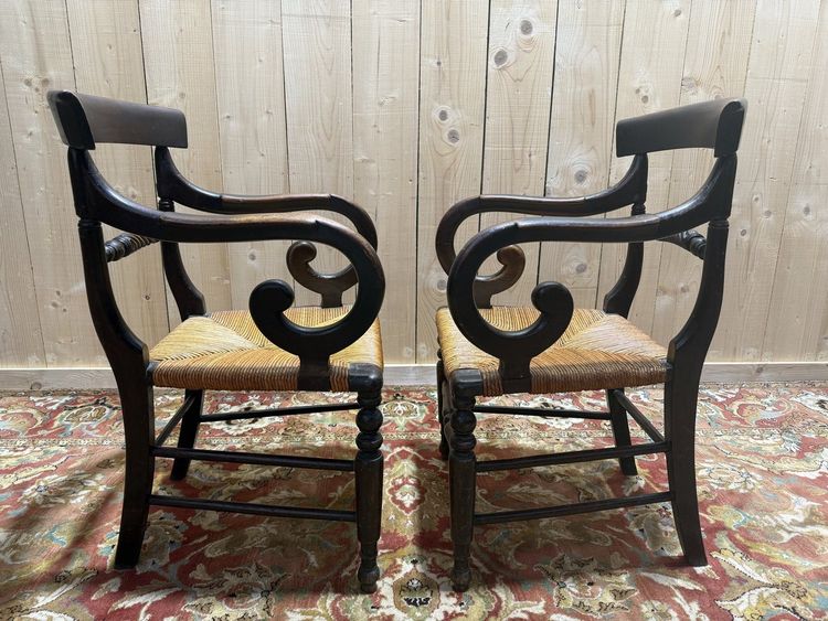 Pair of rustic straw armchairs